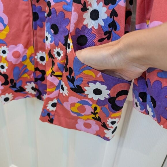 Bob Mackie Womens Floral Jacket 3/4 Sleeve Full Zip Coral XL - Picture 5 of 11